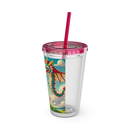 Geisha Kitten and the Dragon Kite Sunsplash Tumbler with Straw, 16oz