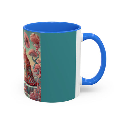 Cherry Blossom Courtesans & Crimson Crab Colorful Mug – Imperial Elegance & Playful Charm