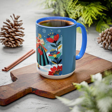 ❤️❄️ The Winter Heart Messenger Colorful Mug – Art Deco Snow Garden Fantasy