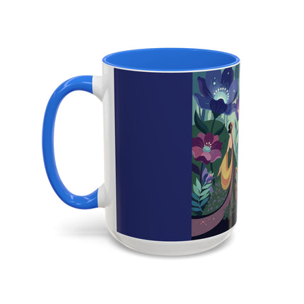 The Lady Of The Moonlit Fountain Colorful Mugs – Art Deco Botanical Serenity
