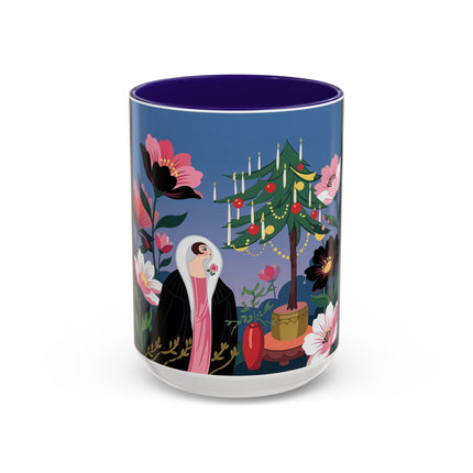 🌹🎄 The Lady Of The Candlelit Rose Tree Colorful Mug – Art Deco Christmas Garden