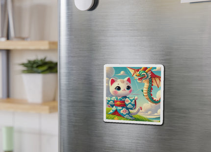 Geisha Kitten and the Dragon Kite Die-Cut Magnets (5 Sizes)