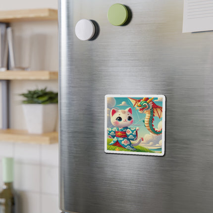 Geisha Kitten and the Dragon Kite Die-Cut Magnets (5 Sizes)