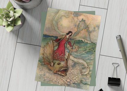 Rita Rides on the Dolphin by Warwick Goble Postcards (envelopes included) - Bundles of 10, 30, 50 Pieces