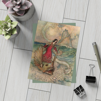 Rita Rides on the Dolphin by Warwick Goble Postcards (envelopes included) - Bundles of 10, 30, 50 Pieces