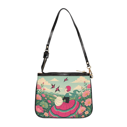 🐦🌺 The Garden Of Flying Birds Small Shoulder Bag – Art Deco Floral Whimsy