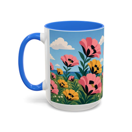 🌸⛵ The Seaside Blossom Promenade Colorful Mug – Art Deco Coastal Elegance
