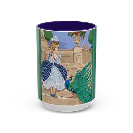The Peacock's Admiration Colorful Mug (11oz, 15oz) – Rococo Elegance, Peacock Beauty & Garden Charm