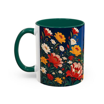 🌺🐦 The Enchanted Birdcage Garden Colorful Mug – Art Deco Floral Fantasy