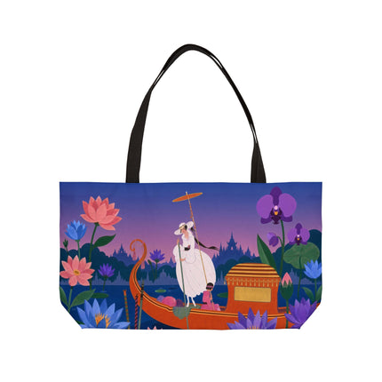 🪷🛶 The Lady Of The Lotus Lake Weekender Tote Bag – Art Deco Garden Voyage