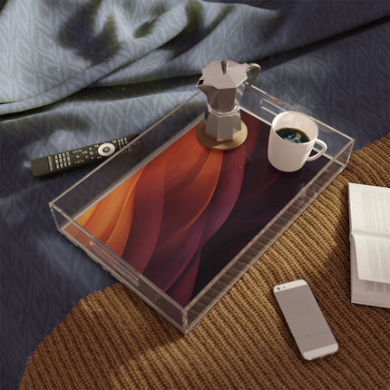 Wave Pattern with Intertwined Hues of Orange, Rose, Maroon, and Purple Acrylic Serving Tray