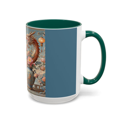Golden Dragon & Lantern Lady Colorful Mug – Imperial Dragon & Elegant Harmony