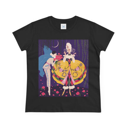 🌹🌙 The Queen Of The Midnight Roses Cotton Tee – Art Deco Garden Fantasy