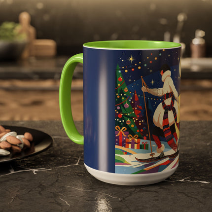 🌙🎿 The Moonlit Christmas Skier Colorful Mug – Whimsical Holiday Fantasy