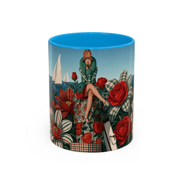 ⛵🌹 The Seaside Rose Traveler Colorful Mug – Art Deco Floral Elegance