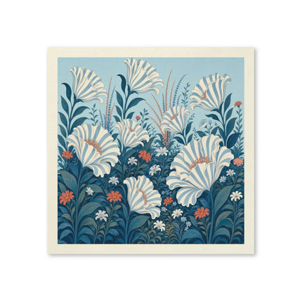 🤍💙 The Ivory Trumpet Blossom Garden Napkins – Elegant Botanical Floral Art
