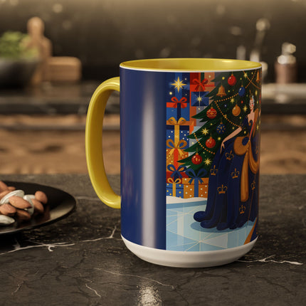 👑🎄 The Christmas Queen Of Golden Bells Colorful Mug – Art Deco Holiday Elegance