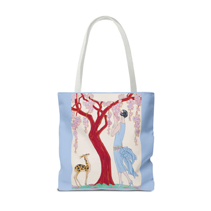 Woman, Fawn, and Red Tree by George Barbier Tote Bag (AOP)
