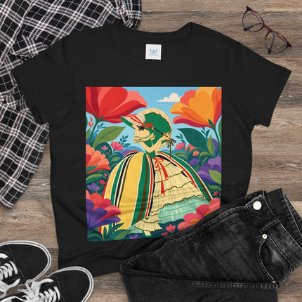 🌺🎀 The Girl In The Striped Garden Cotton Tee – Art Deco Floral Fashion