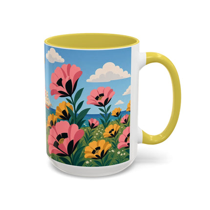 🌸⛵ The Seaside Blossom Promenade Colorful Mug – Art Deco Coastal Elegance