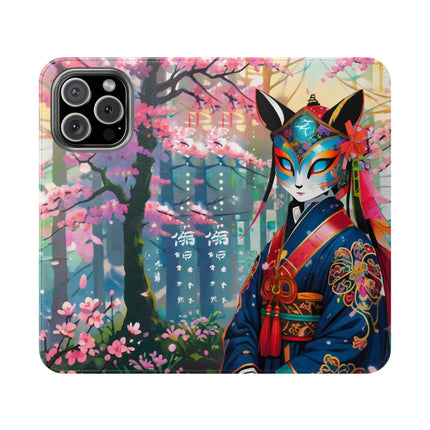 🦊⚔️ Cyberpunk Samurai Maiden Flip Case – Neon Grace & Warrior Courage