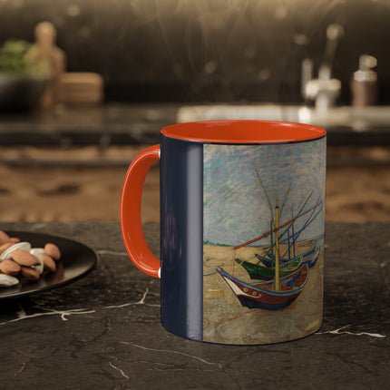 Fishing Boats on the Beach at Saintes-Maries by Vincent Van Gogh Colorful Mugs, 11oz
