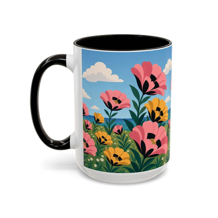 🌸⛵ The Seaside Blossom Promenade Colorful Mug – Art Deco Coastal Elegance