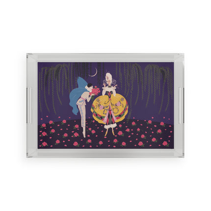 🌹🌙 The Queen Of The Midnight Roses Acrylic Serving Tray – Art Deco Garden Fantasy