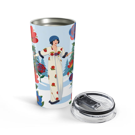 🌹🎄 The Lady Of The Christmas Bloom Tumbler – Art Deco Holiday Elegance