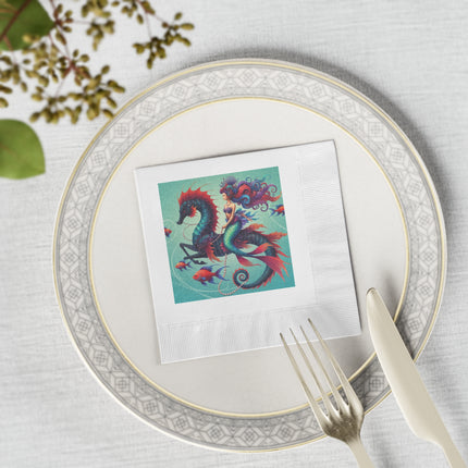 Mermaid & Sea Dragon White Coined Napkins – Ocean Guardian & Mythic Beauty