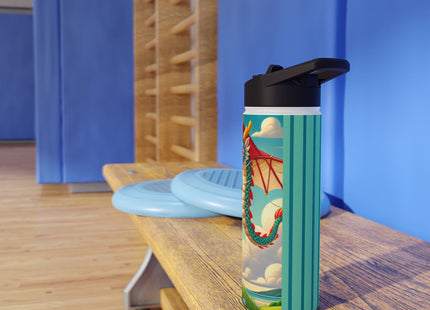 Geisha Kitten and the Dragon Kite Stainless Steel Water Bottle, Standard Lid