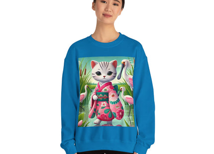 Geisha Kitten Strolls Among the Spoonbills  Unisex Heavy Blend™ Crewneck Sweatshirt