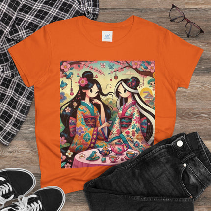 Fairies in Kimonos at Tea Among Blossoms Cotton Tee