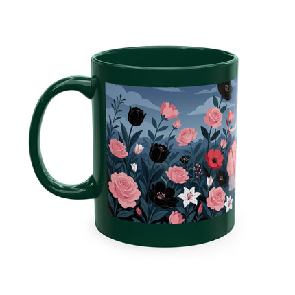 🌹🖤 The Lady Of The Midnight Rose Garden Ceramic Mug – Art Deco Floral Elegance