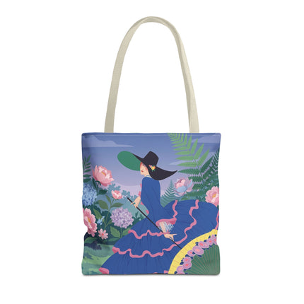 🌸💙 The Lady Of The Blue Garden Promenade Tote Bag – Art Deco Floral Fashion