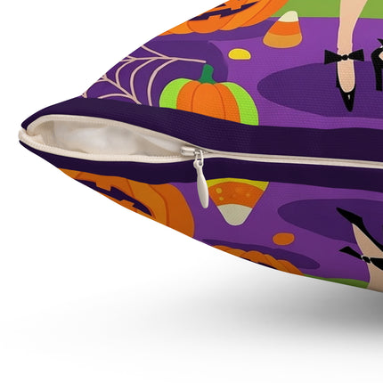 🍬🎃 The Lady Of Candy Corn Hollow Square Pillow – Colorful Halloween Charm