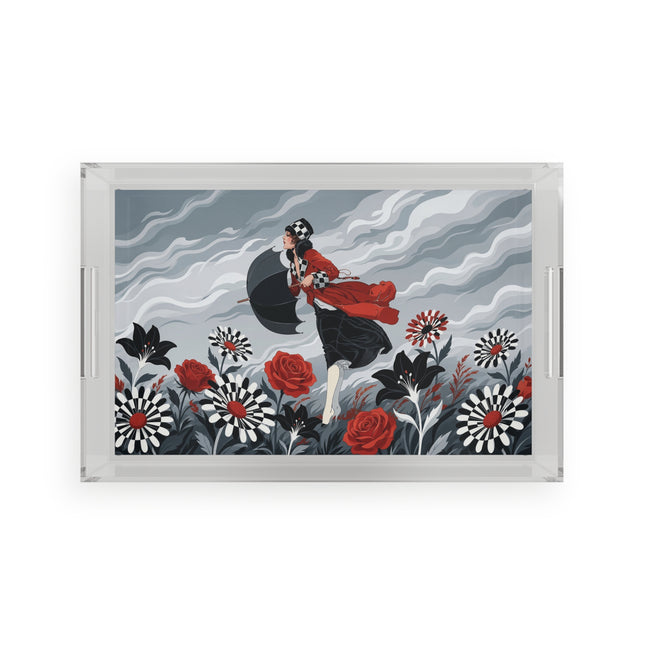 🌹☂️ The Lady In The Storm Acrylic Serving Tray – Art Deco Fashion Drama