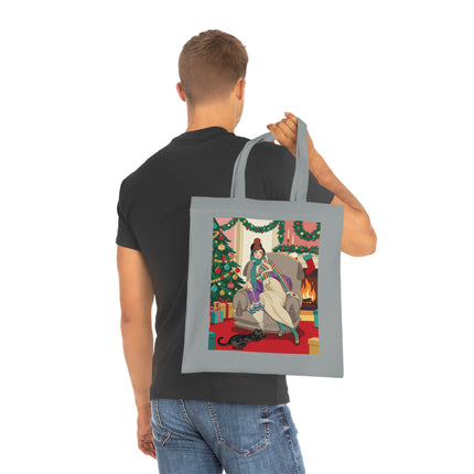 🔥🎄 The Lady Of The Christmas Hearth Cotton Tote Bag – Art Deco Holiday Warmth