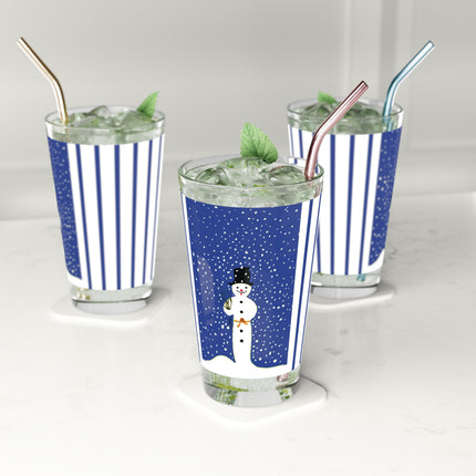 Snowman in Falling Snow Glass, 16oz