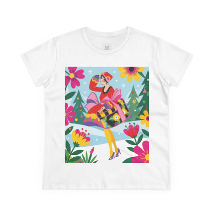 🎄🌺 Christmas In The Winter Garden Cotton Tee – Art Deco Holiday Whimsy