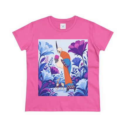 🦌🌺 The Enchanted Garden Companion Cotton Tee – Art Deco Floral Whimsy