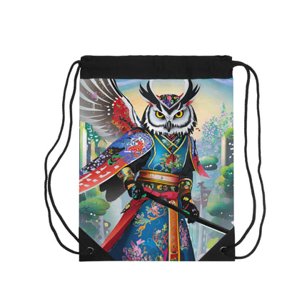 Cyberpunk Samurai Owl Drawstring Bag