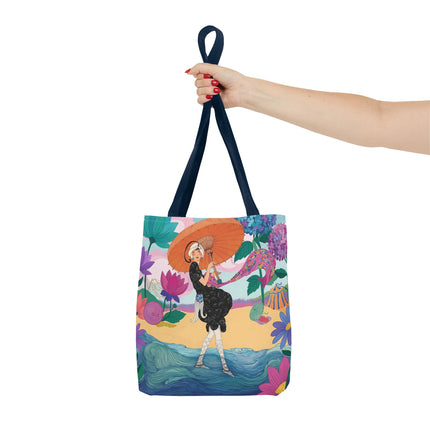 ☂️🌺 The Lady Of The Seaside Parasol Tote Bag – Art Deco Floral Fashion