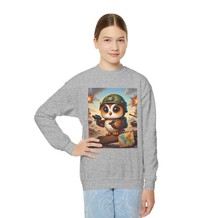 Owl on the Front Lines Youth Crewneck Sweatshirt – Courage, Wisdom & Quiet Strength