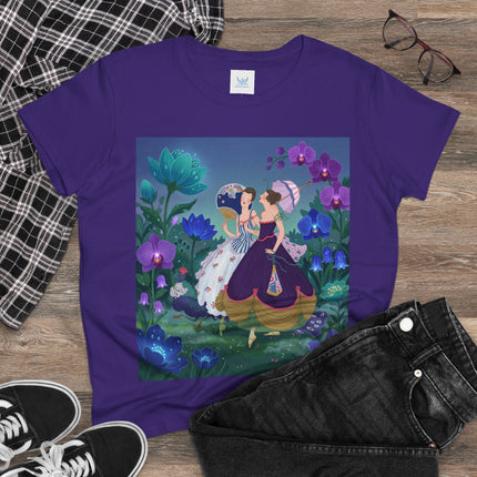💜🌸 The Ladies Of The Enchanted Garden Cotton Tee – Art Deco Fashion Illustration