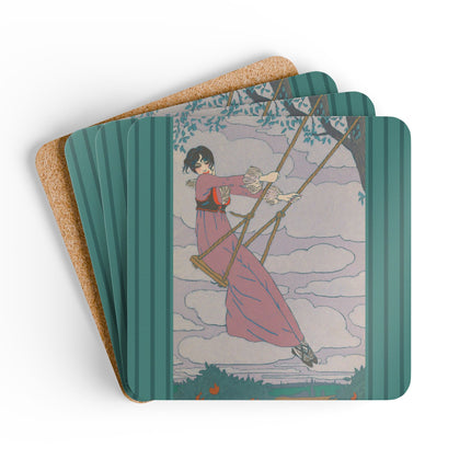 La balançoire by Georges Lepape Corkwood Coaster Set