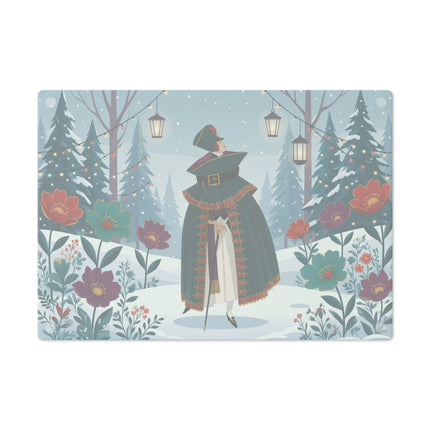 🏮❄️ The Winter Lantern Promenade Glass Cutting Board – Art Deco Holiday Fantasy