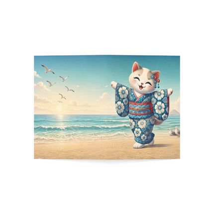 🐱🌊 The Seaside Kimono Kitten Greeting Card – Whimsical Coastal Elegance