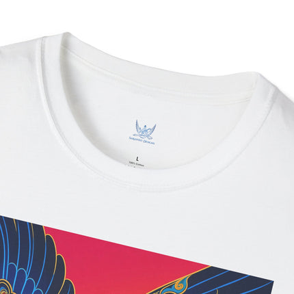 🪽🌅 The Celestial Crane Softstyle T-Shirt – Art Deco Wings Of Elegance