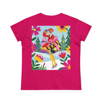 🎄🌺 Christmas In The Winter Garden Cotton Tee – Art Deco Holiday Whimsy